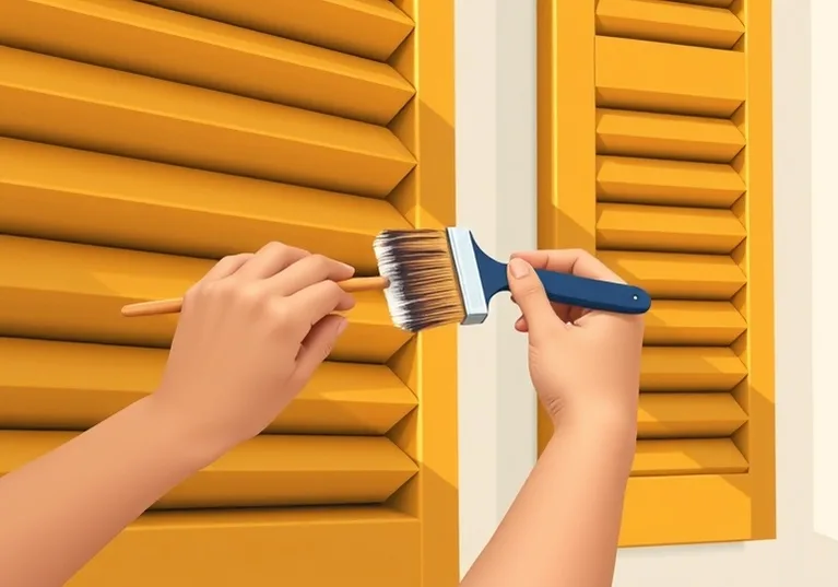 Mise en peinture au pinceau de volets et d'encadrements en bois