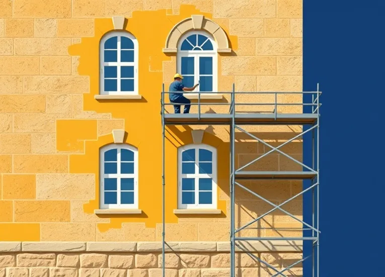 Ravalement de façade en pierre, nettoyage et application d'enduit